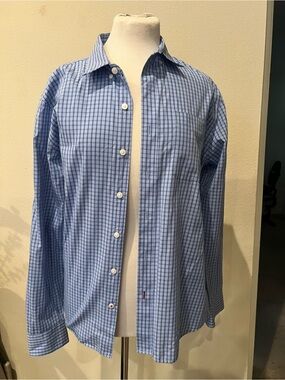 Giordano Men's Blue Checked Dress Slim Shirt - Classic Point Collar Size Medium